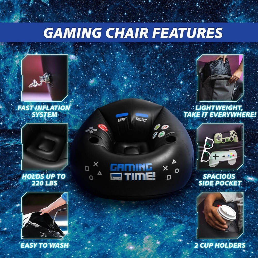 Modern Black Style E-Sports Inflatable Chair PVC Inflatable Game Sofa Furniture With Cup Holder Foldable Design