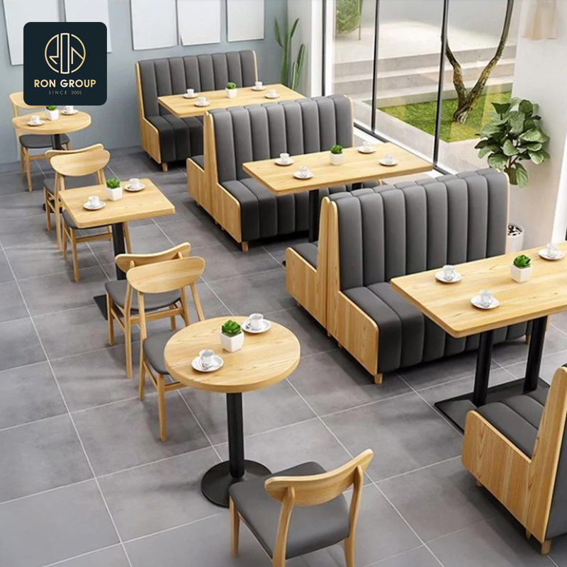Modern Luxury Hotel Cafeteria Square Wooden Commercial Cafe Tables and Chais Leather Velvet Sofa Booth Seating Restaurant Furniture for Restaurant Coffee Shop