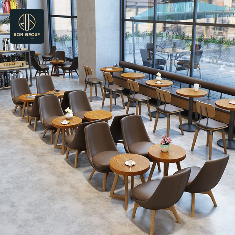 Modern Design Round Wood Table and Chair Coffee Tea Shop Commercial Luxury Leather Fast Food Restaurant Booth Sofa Bench Seating Furniture for Restaurant Cafe