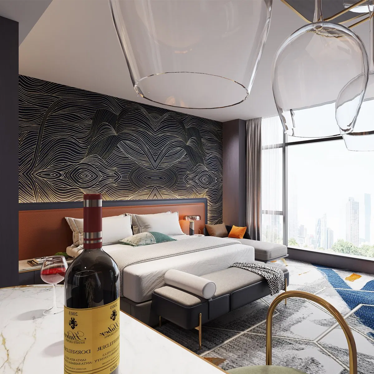 Foshan Custom Factory Commercial Wooden Modern Hospitality Furnishing Luxury Hotel Bedroom Room Furniture