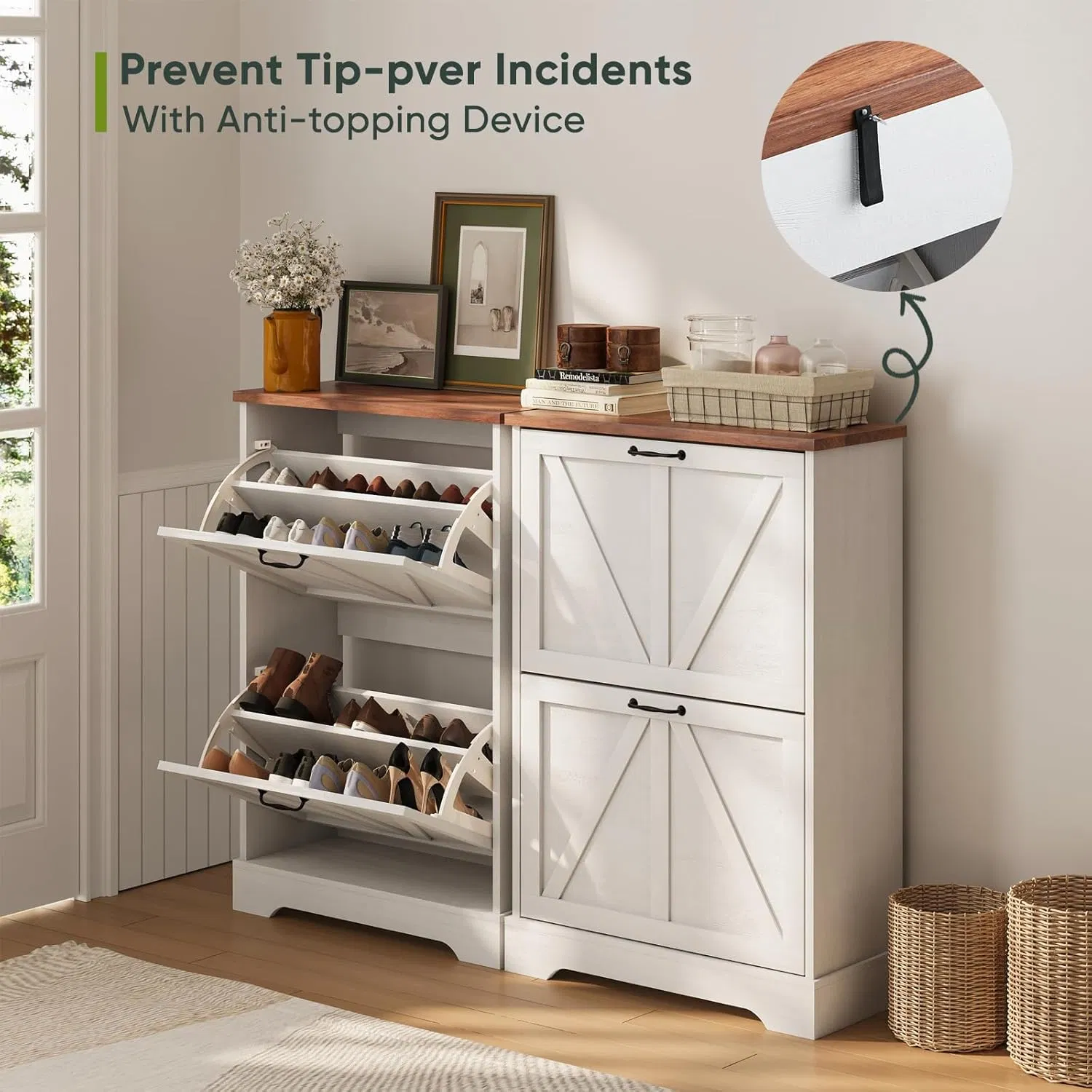 Space-Saving Weathered Gray Barn Door Double-Door Farmhouse Storage Cabinet for Hallway Entryway