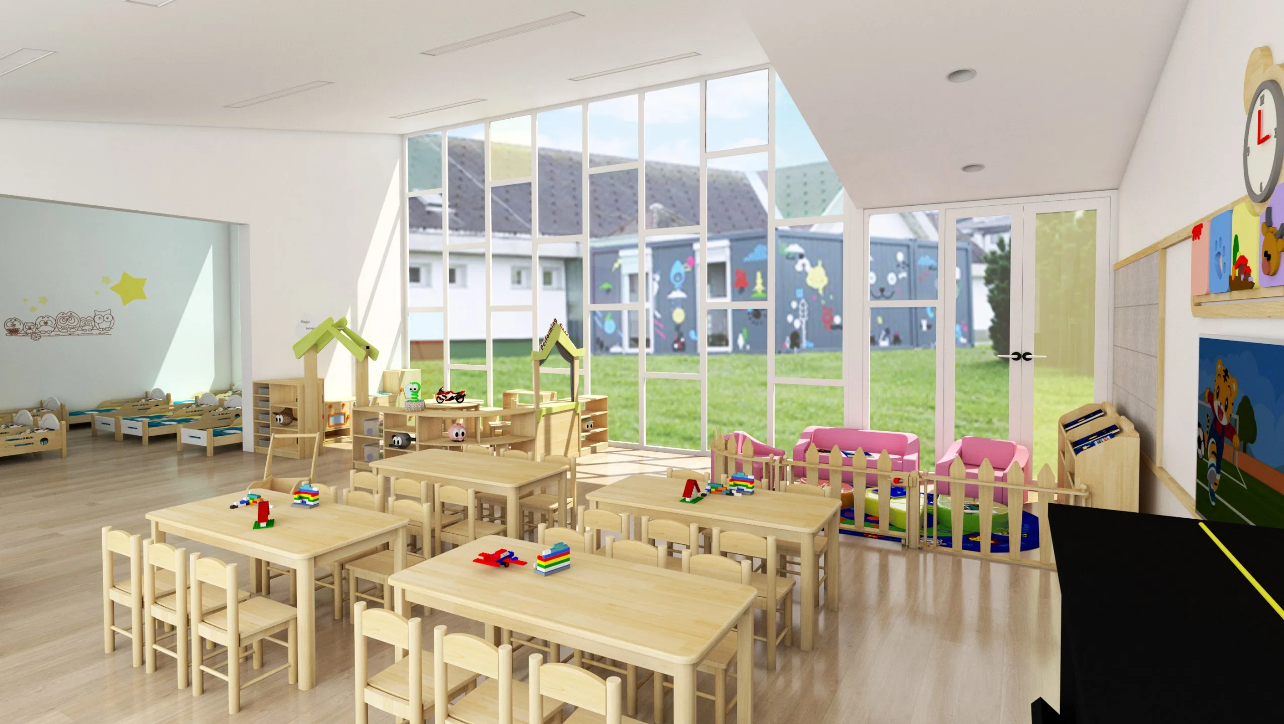 Children School Furniture, Square Solid Wood Kids Table Furniture for Kids, Preschool and Nursery Furniture, Kindergarten Classroom Student Table Furniture
