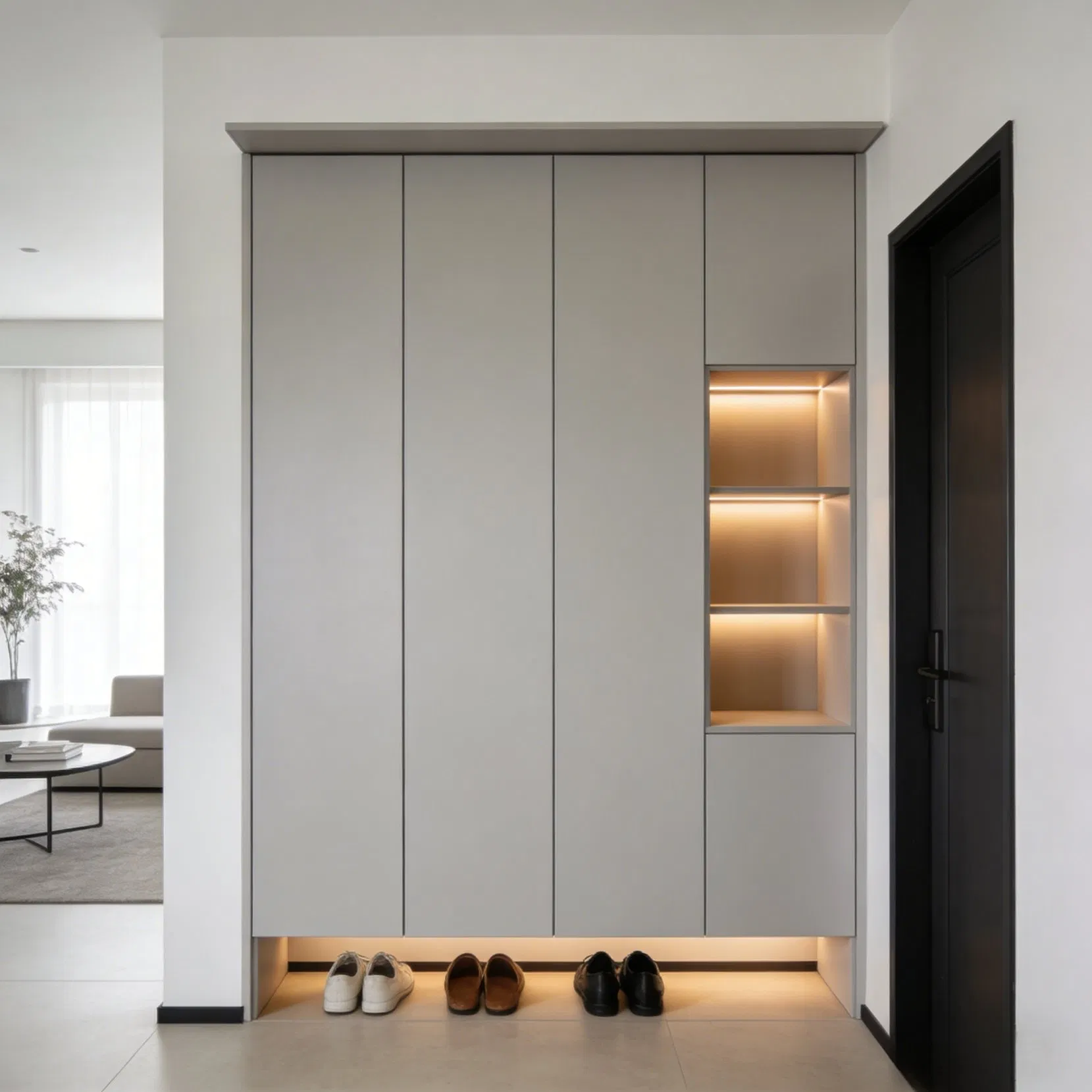 Modern Modular Entryway Cabinet with Adjustable Shelves and Hanging Storage for Hallway