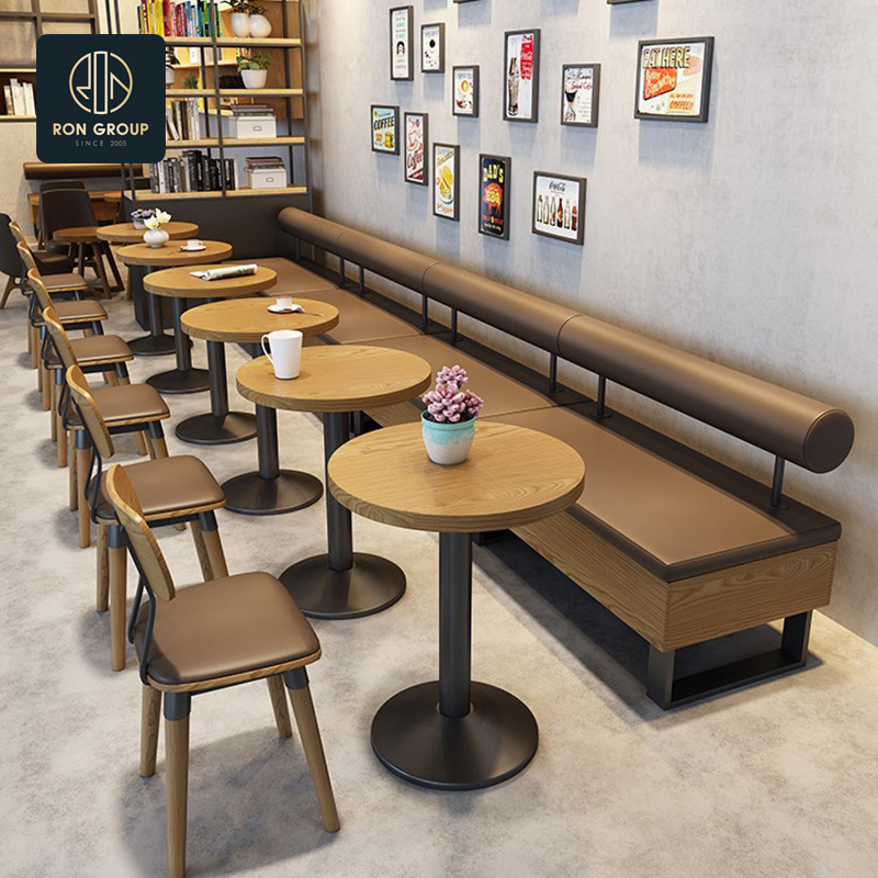 Modern Design Round Wood Table and Chair Coffee Tea Shop Commercial Luxury Leather Fast Food Restaurant Booth Sofa Bench Seating Furniture for Restaurant Cafe