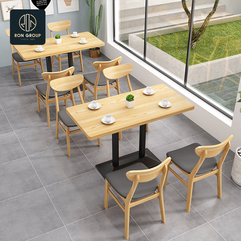 Modern Luxury Hotel Cafeteria Square Wooden Commercial Cafe Tables and Chais Leather Velvet Sofa Booth Seating Restaurant Furniture for Restaurant Coffee Shop