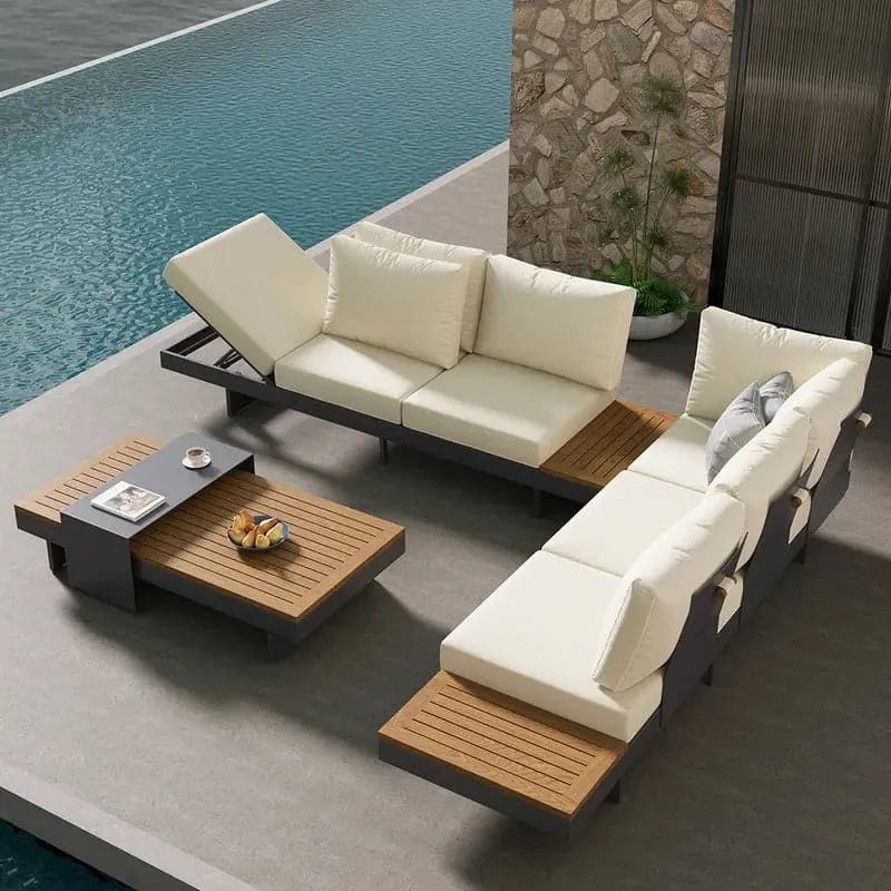 Modern Hotel Outdoor Lounge Sofa Set L-Shape Aluminum Garden Patio Furniture