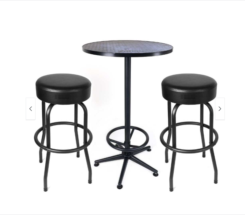 3-Piece Shop Pub Table &amp; Bar Stool Set for Game Room, Steel, Black