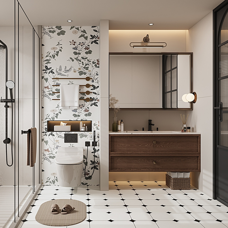 Wall Modern Sink Basin Bathroom Cabinet Furniture Smart LED Lights Hotel /Home Bathroom Floating Vanity Unit Set Featuring Two Spacious Drawers
