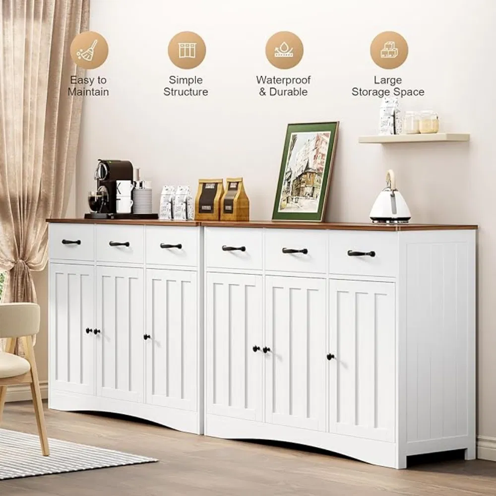 Modern Style Wooden Storage Cabinet with Drawers White Buffet Cabinet for Living Room Kitchen