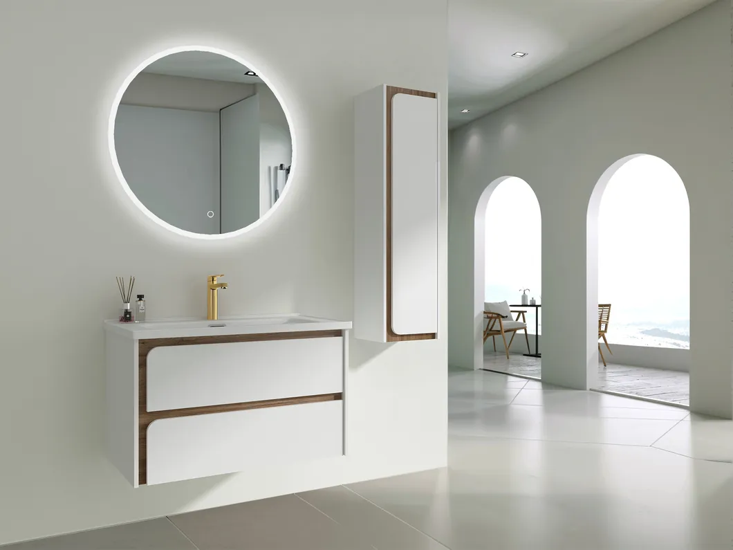 Wall Mounted Style PVC Material MDF White Bathroom Furniture View 1