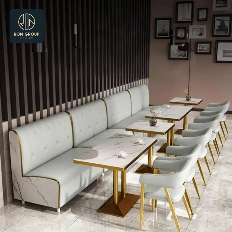 Modern Luxury Commercial Cafe Hotel Furniture Booth Sofa Seating Marble Leather Metal Frame Restaurant Table Chair Furniture for Restaurants