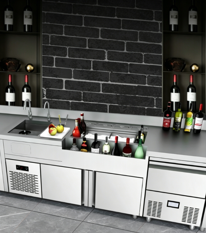 Commercial Modern Style Bar Cabinet Style Operation Table For Beverage Storage And Material Preparation For Cocktail Making