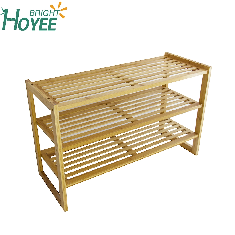 Eco-Friendly Shoes Rack for Entryway Hallway Bathroom Living Bamboo 3-Tire Shoe Rack Bench