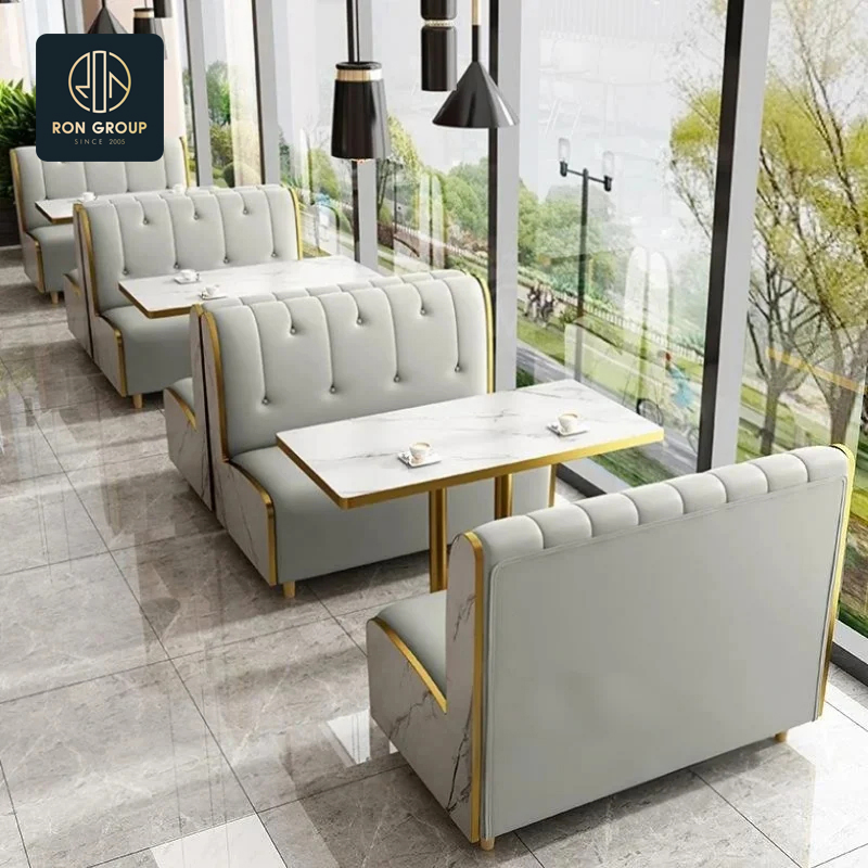 Modern Luxury Commercial Cafe Hotel Furniture Booth Sofa Seating Marble Leather Metal Frame Restaurant Table Chair Furniture for Restaurants