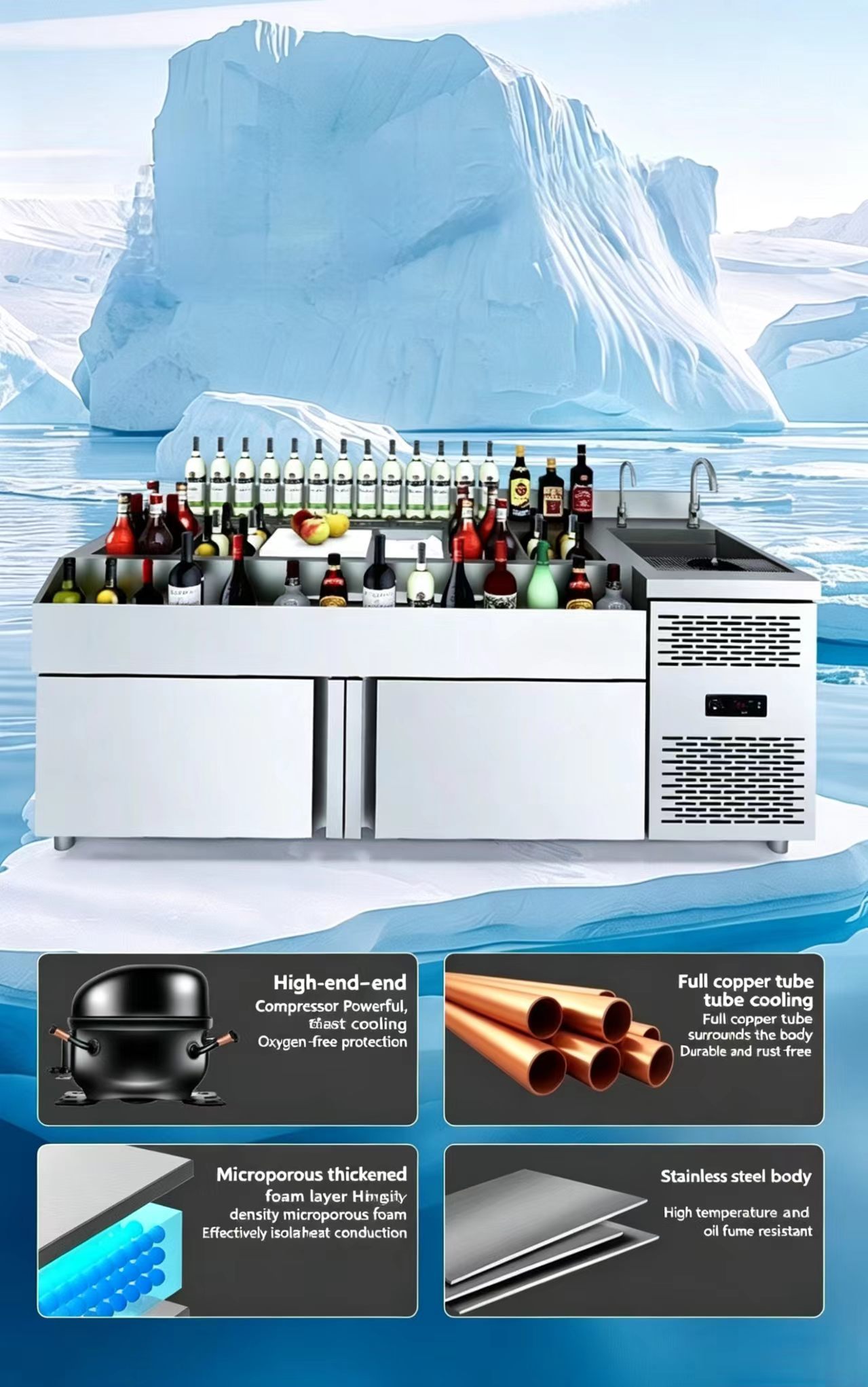 Commercial Stainless Steel Cocktail Bar Station Modern Design Bartender Workstation Cooling For Bar Speakeasy Service Counter
