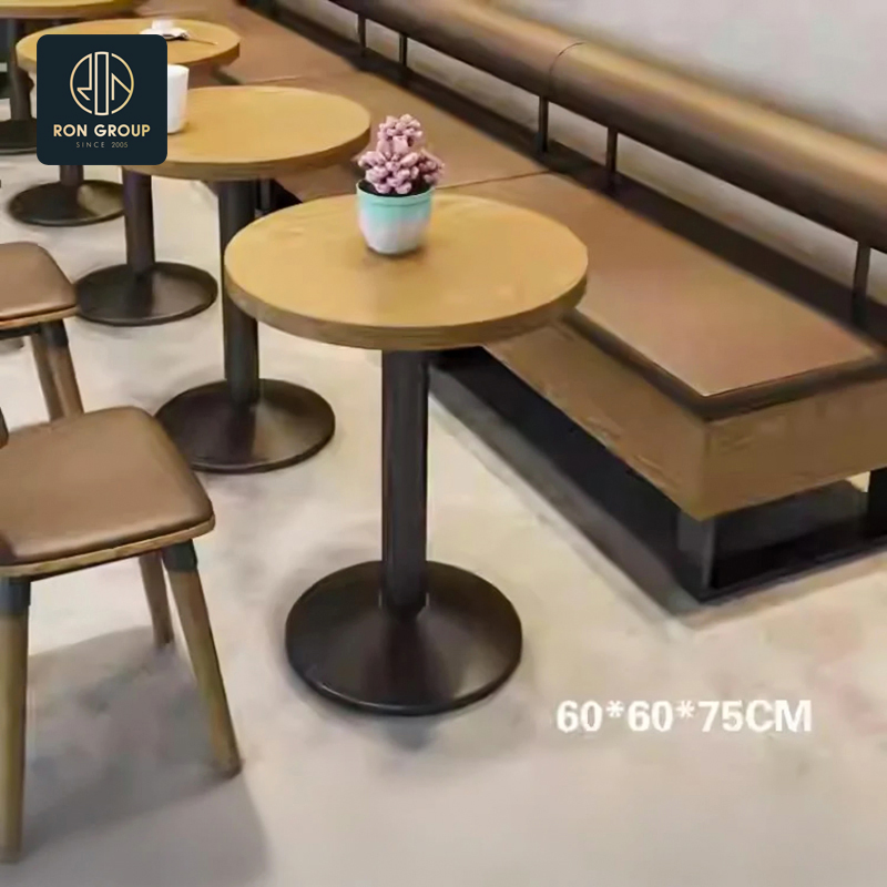 Modern Design Round Wood Table and Chair Coffee Tea Shop Commercial Luxury Leather Fast Food Restaurant Booth Sofa Bench Seating Furniture for Restaurant Cafe