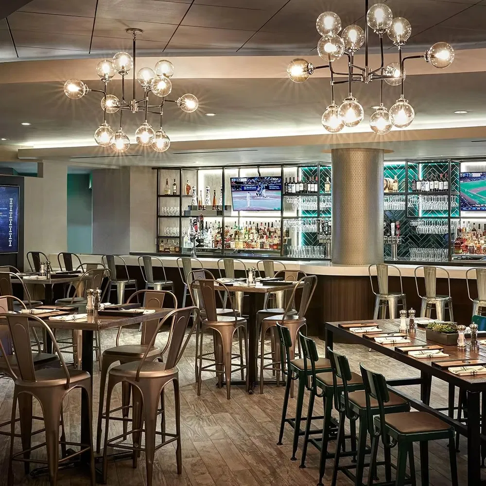 Stylish Custom Fast Food Indoor Cafe Sets Benches Hotel Interiors Wholesale Supply Restaurant Furniture