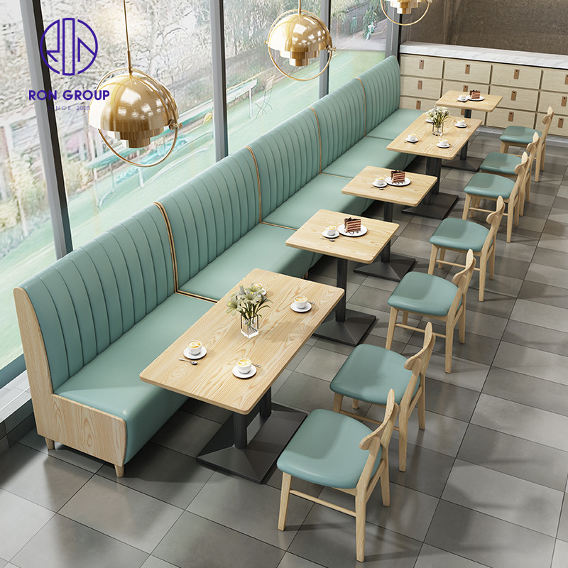 Nordic Mcdonald Modern Green Leather Solid Wood Square Coffee Cafe Commercial Furniture Fast Food Restaurant Table Chair Booth Sofa Furniture