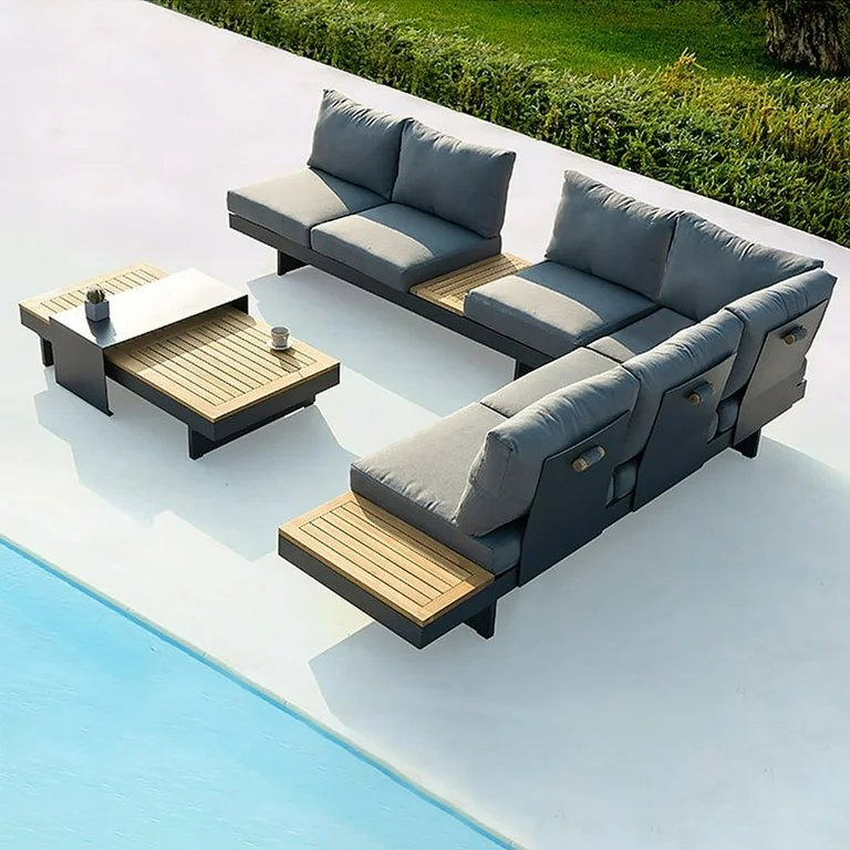 Modern Hotel Outdoor Lounge Sofa Set L-Shape Aluminum Garden Patio Furniture