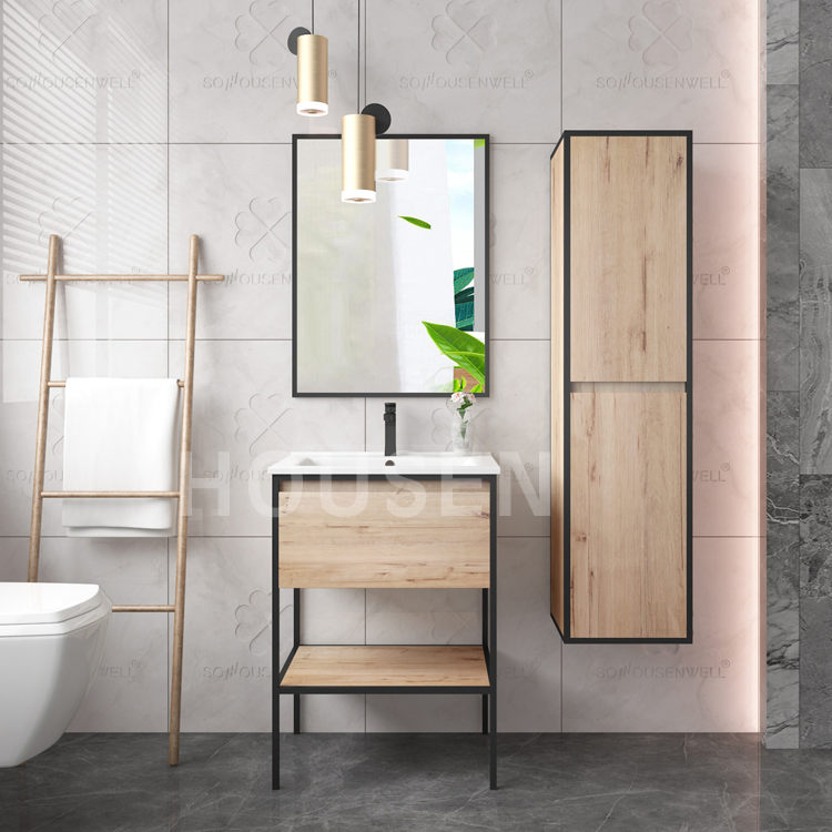 Smart Wood Grain Light Luxury Black Frame Structure Homestay Mirami Bathroom Furniture