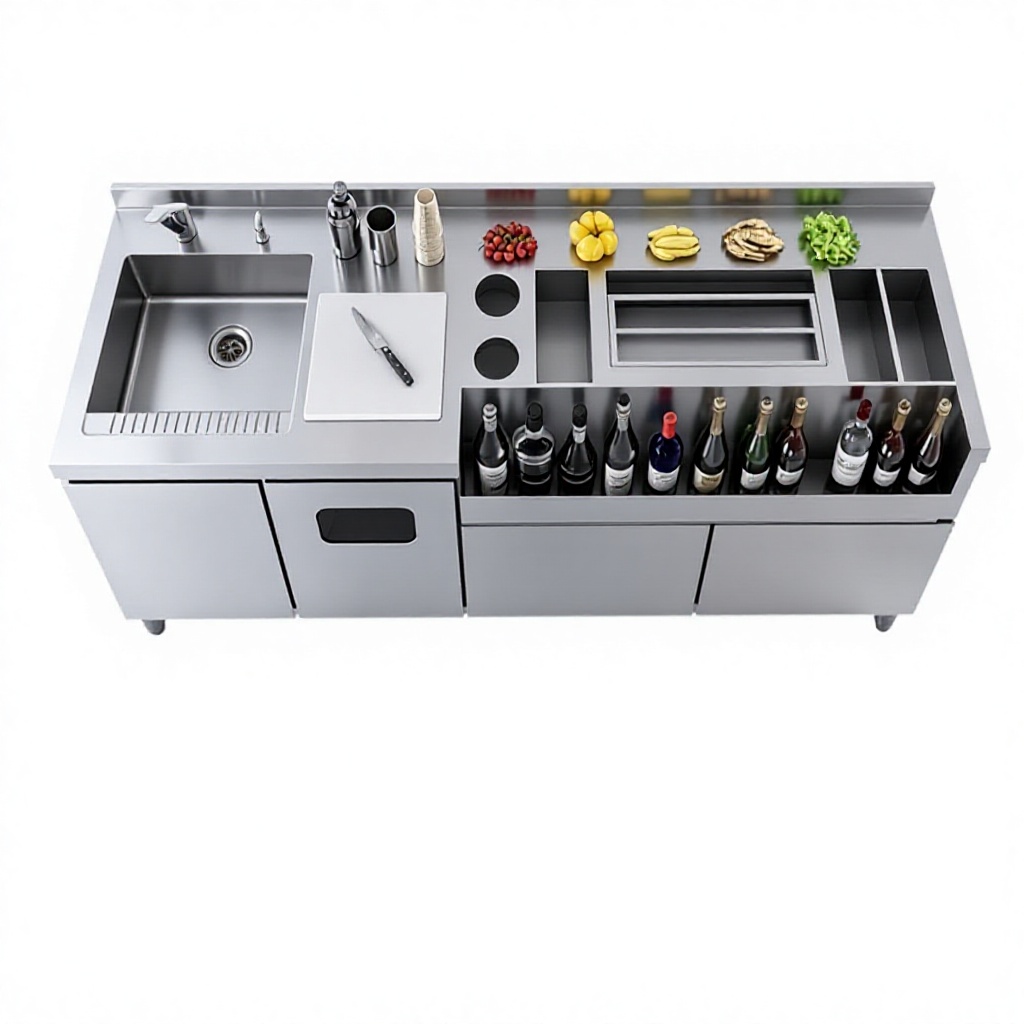 Commercial Stainless Steel Cocktail Bar Station Modern Design Bartender Workstation Cooling For Bar Speakeasy Service Counter