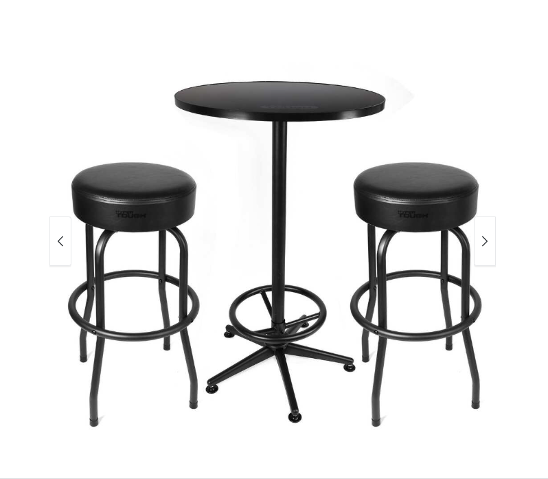 3-Piece Shop Pub Table &amp; Bar Stool Set for Game Room, Steel, Black