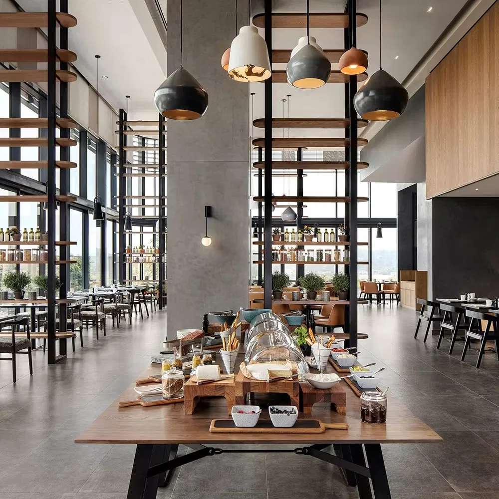 Stylish Custom Fast Food Indoor Cafe Sets Benches Hotel Interiors Wholesale Supply Restaurant Furniture