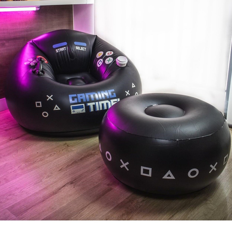 Modern Black Style E-Sports Inflatable Chair PVC Inflatable Game Sofa Furniture With Cup Holder Foldable Design