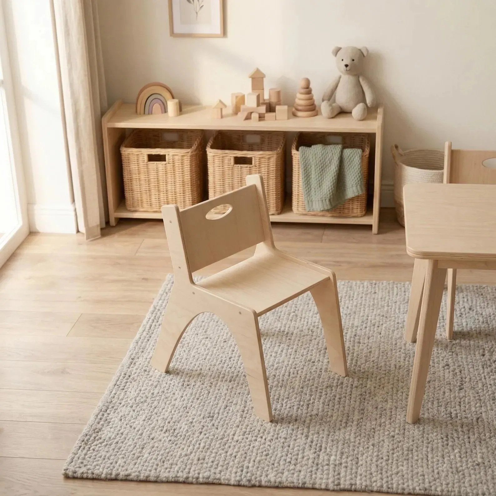 Montessori Natural Wood Stool Toddler Chair Plywood Kids Nursery Wooden Furniture