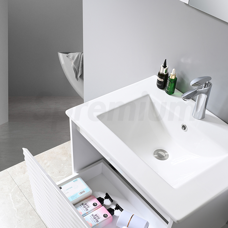 White Wholesale Modern PVC Wall Bathroom Mirror Ceramic Wash Basin Sink Vanity