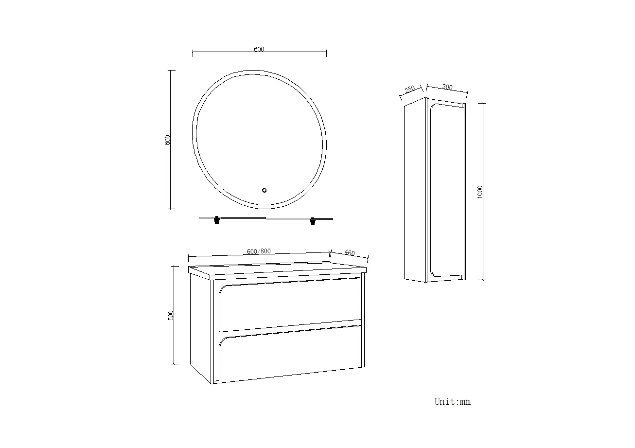 Wall Mounted Style PVC Material MDF White Bathroom Furniture with Ceramic Basin