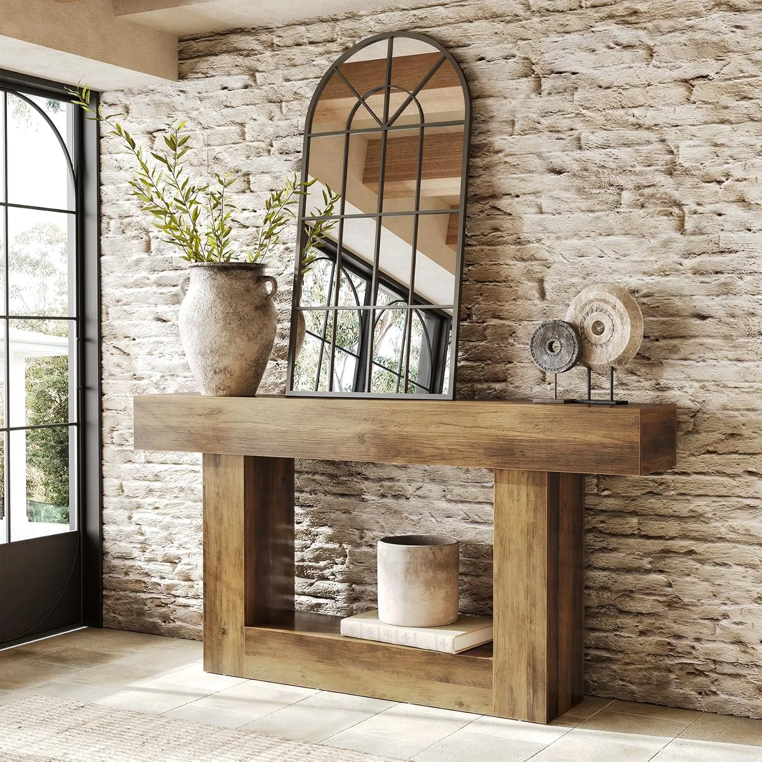 Large Narrow Entryway Table for Living Room Wooden Hallway Foyer Table with Heavy Duty Base