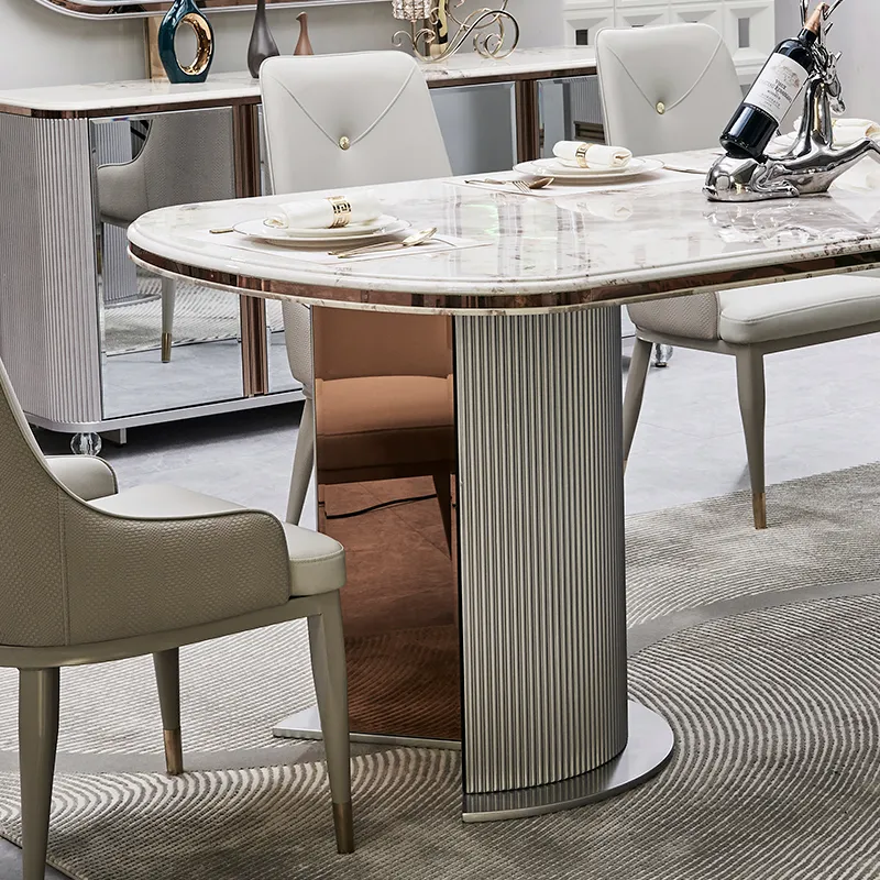 Large Wood Marble Table Details