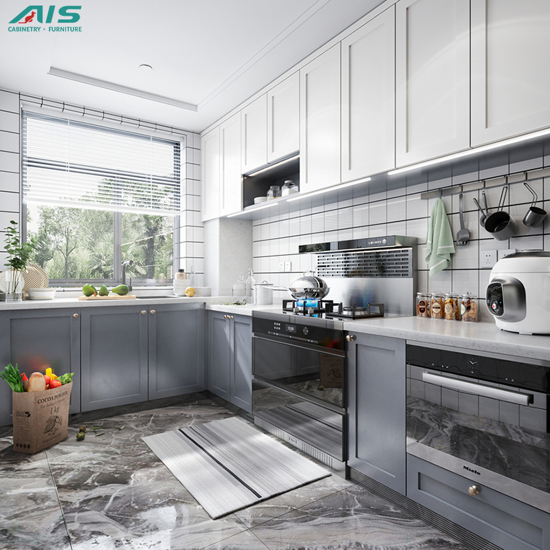 Modern Design AIS Living New Combination Design Aluminum Kitchen Furniture Set Wooden Color Melamine Kitchen Cabinets From China