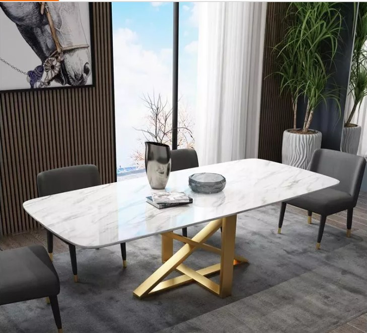 Golden Stainless Steel Leg Italian Luxury Marble Top 12 Seater Dining Table Set Dining Room Furniture