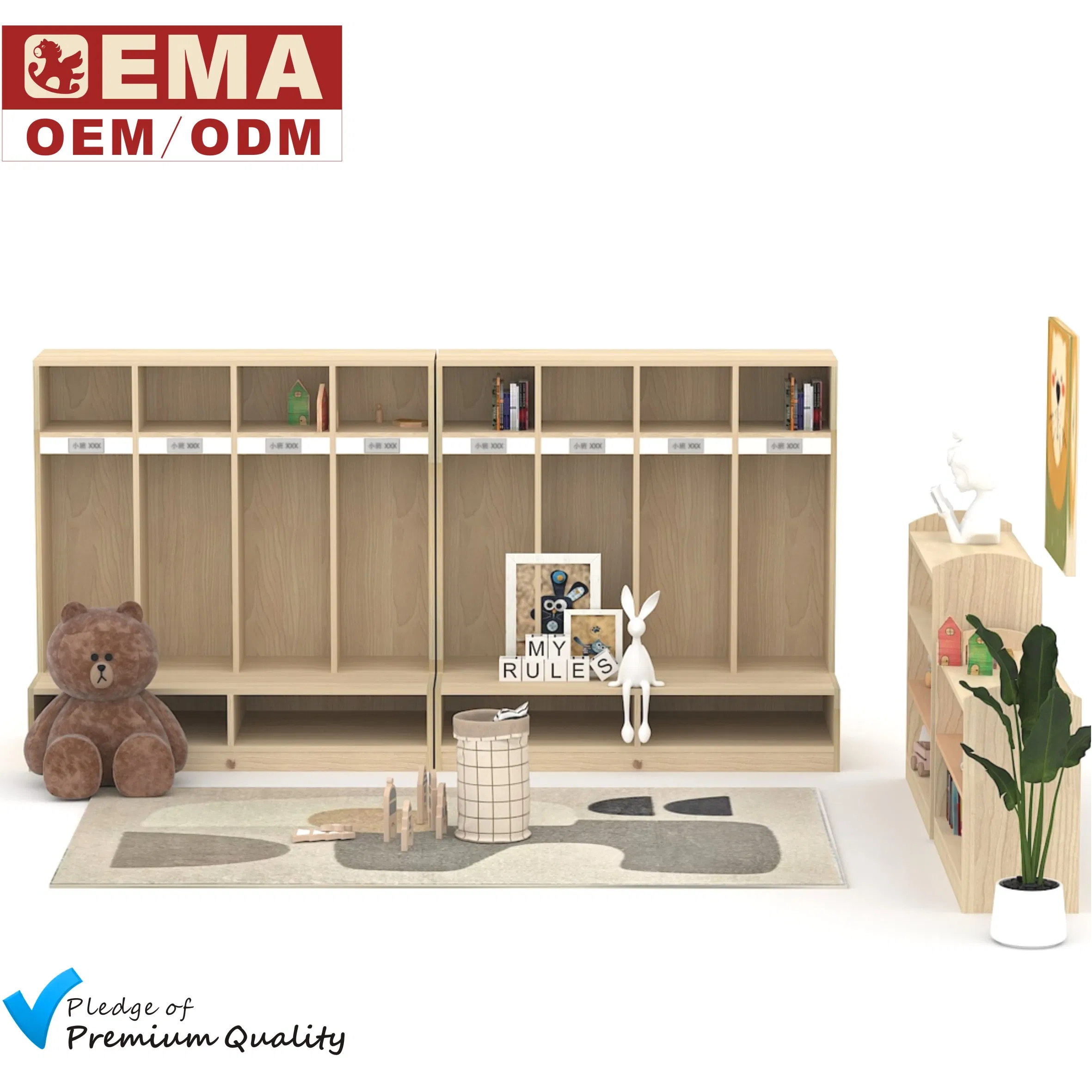 EMA Wooden Kindergarten Nursery Daycare Preschool Clothes Storage Wardrobe Cupboards Shelf Cabinet for Kids Toddler Baby Children with Drawers Organizer