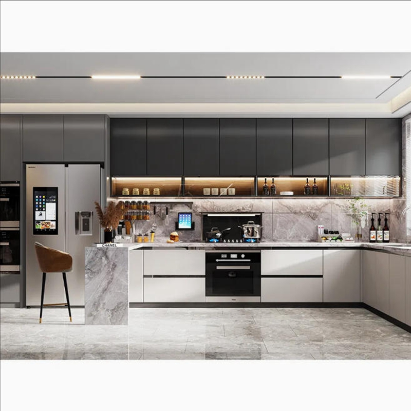 Foshan Modern Luxury Solid Wood Kitchen Cabinet Set Units Home Furniture Customized Shape Aluminium /Island Design Shaker Modular Kitchen Cabinets