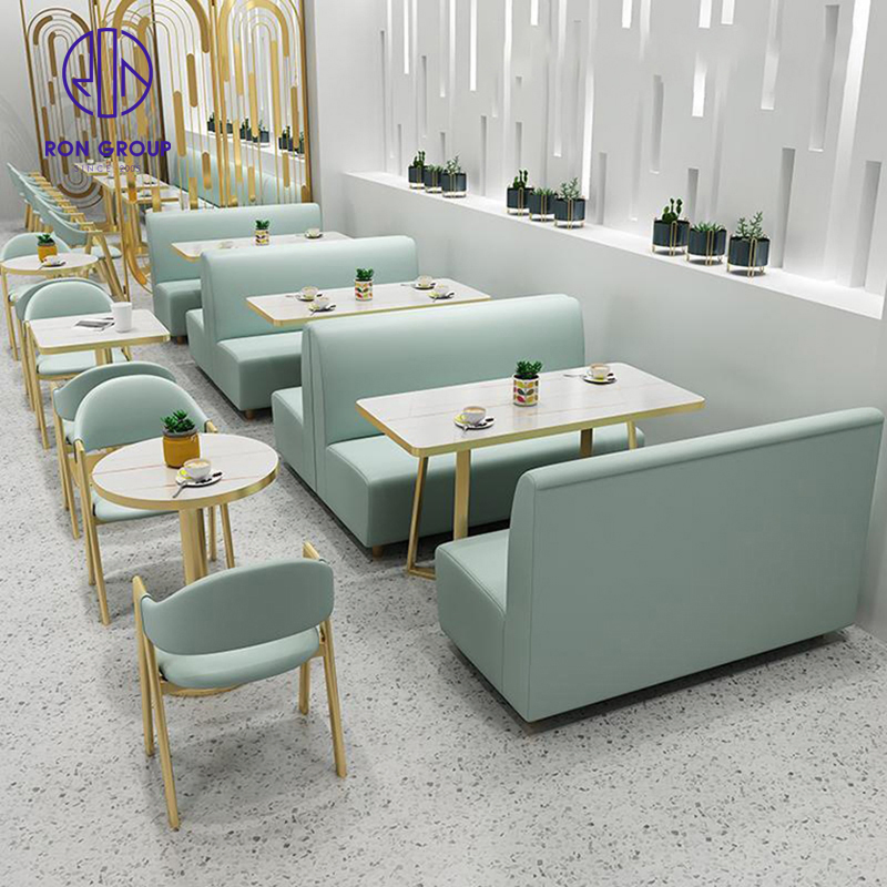 Custom Modern Australia Cafeteria Marble Coffee Shop Table Leather Chair Booth Seating Cafe Restaurant Furniture