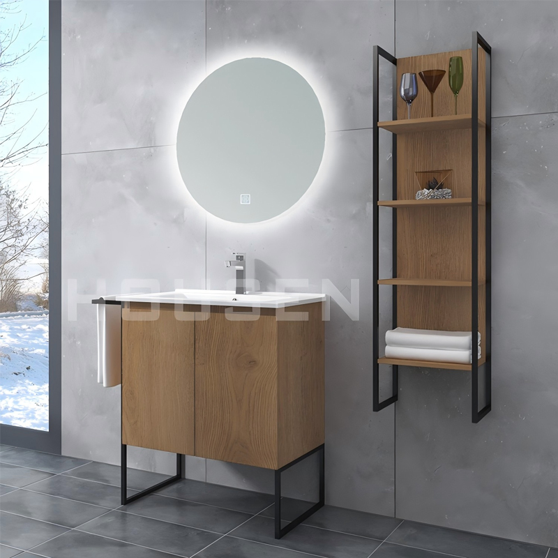 Smart Wood Grain Light Luxury Black Frame Structure Homestay Mirami Bathroom Furniture
