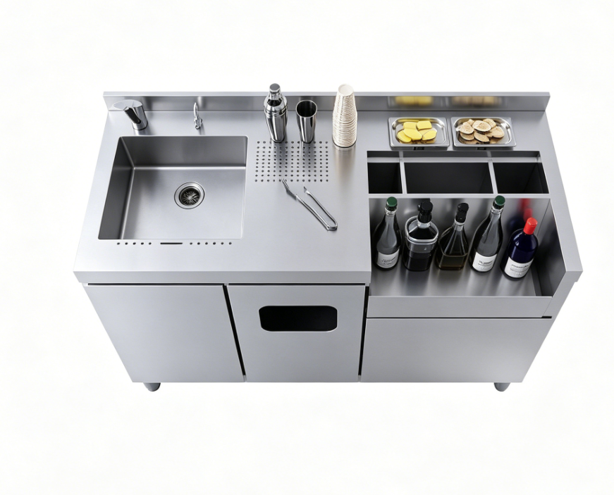 Commercial Modern Style Bar Cabinet Style Operation Table For Beverage Storage And Material Preparation For Cocktail Making