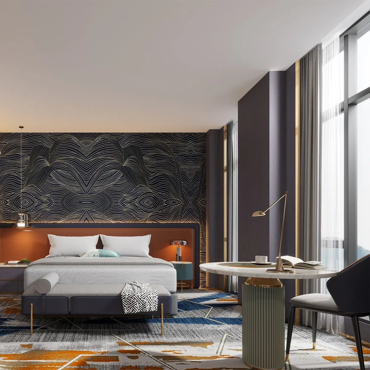 Foshan Custom Factory Commercial Wooden Modern Hospitality Furnishing Luxury Hotel Bedroom Room Furniture