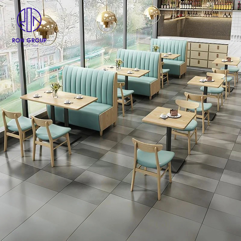 Nordic Mcdonald Modern Green Leather Solid Wood Square Coffee Cafe Commercial Furniture Fast Food Restaurant Table Chair Booth Sofa Furniture