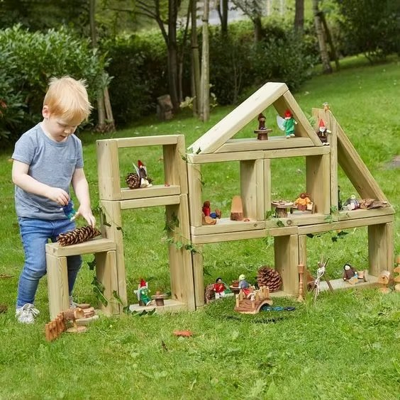 EMA Wooden Customizable Kids Outdoor Playhouse Cabinet Table Chair Furniture for Preschool Kindergarten Nursery Daycare Garden Backyard Playground