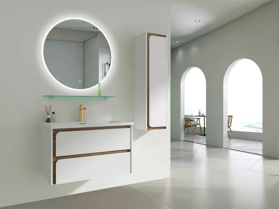 Wall Mounted Style PVC Material MDF White Bathroom Furniture View 2