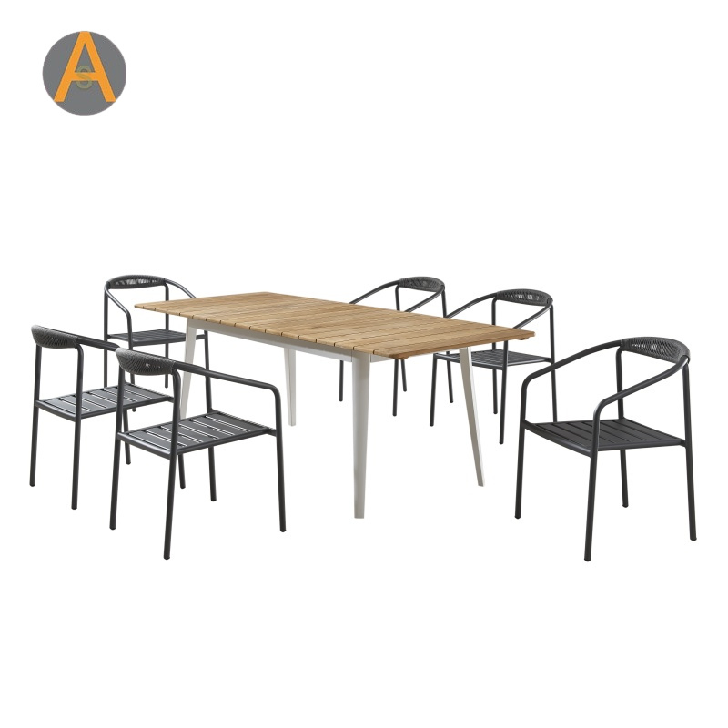 Quality Guaranteed Restaurant Furniture Rectangular 6 Seater Table Set Customized Outdoor Dining Furniture for Cafe