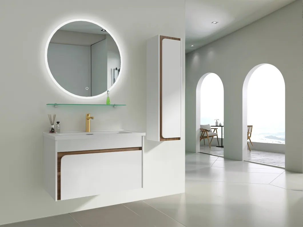 Wall Mounted Style PVC Material MDF White Bathroom Furniture Details