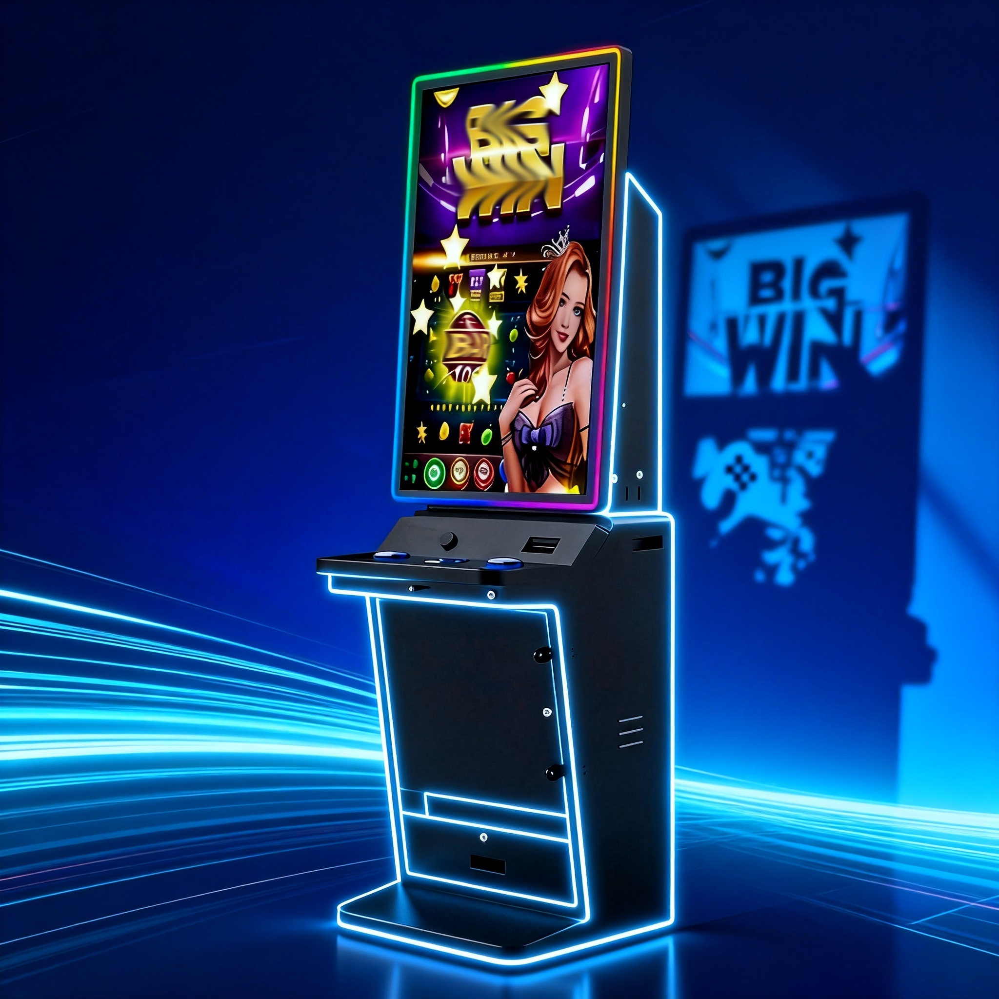 Gaming Cabinet 23.8 Inch Flat Screen Space Saving Design Metal English for North Carolina Market Bar Entertainment Room
