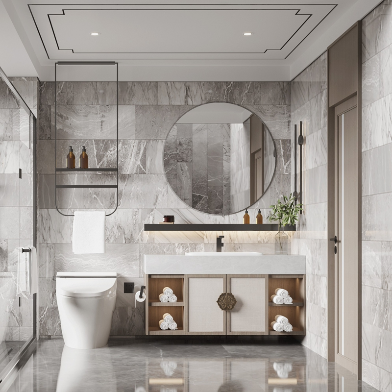 Wall Modern Sink Basin Bathroom Cabinet Furniture Smart LED Lights Hotel /Home Bathroom Floating Vanity Unit Set Featuring Two Spacious Drawers