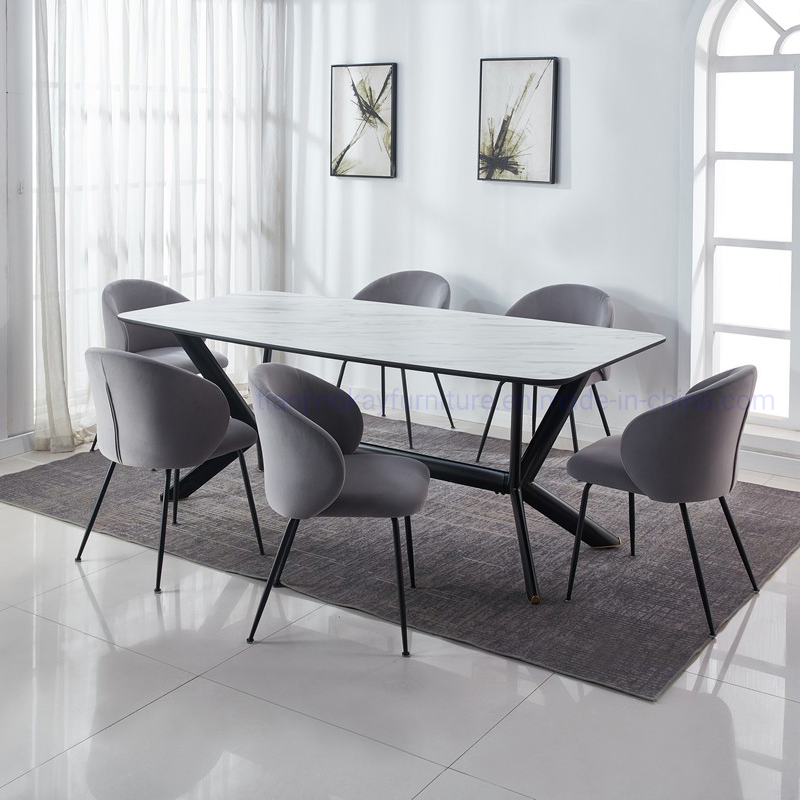 Luxury Nordic Modern Design Square Rectangle Marble Dining Table Sets 4 Seater 6 Chairs Dining Room Sets Furniture