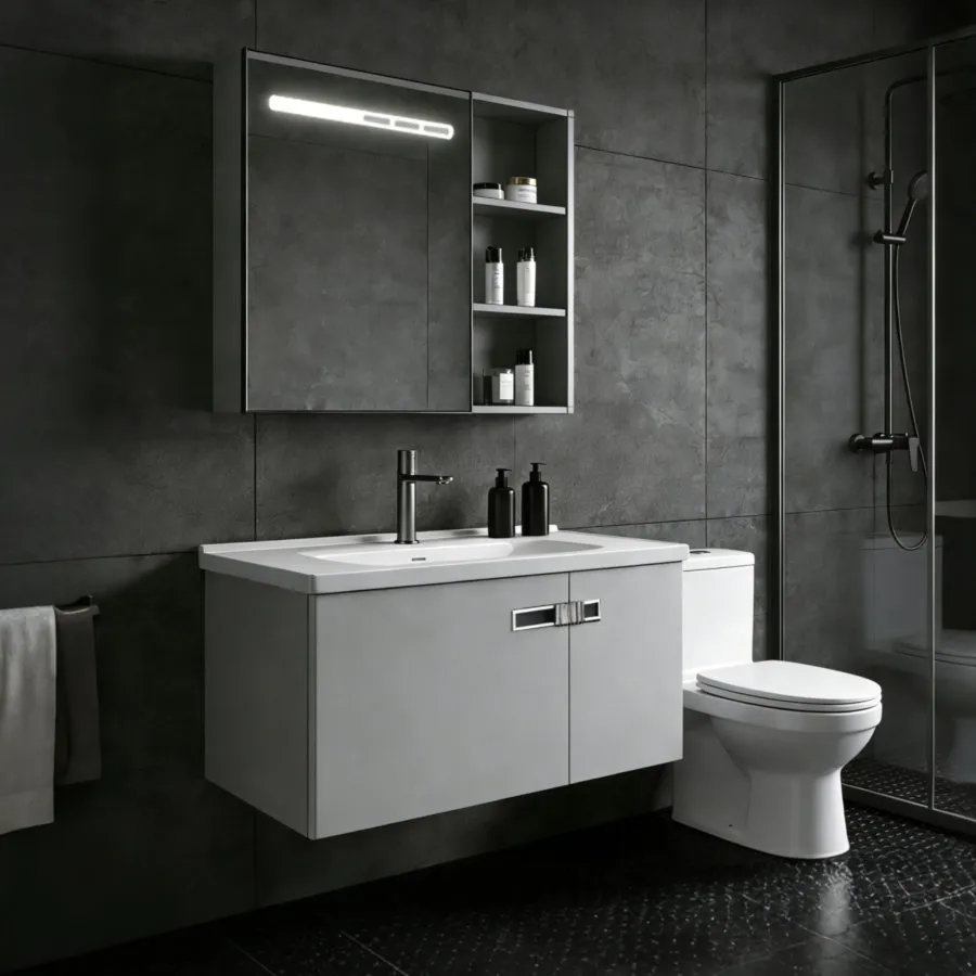 Sk-601 Deformation Resistant High Storage Capacity Wall-Mounted Floating Bathroom Vanity